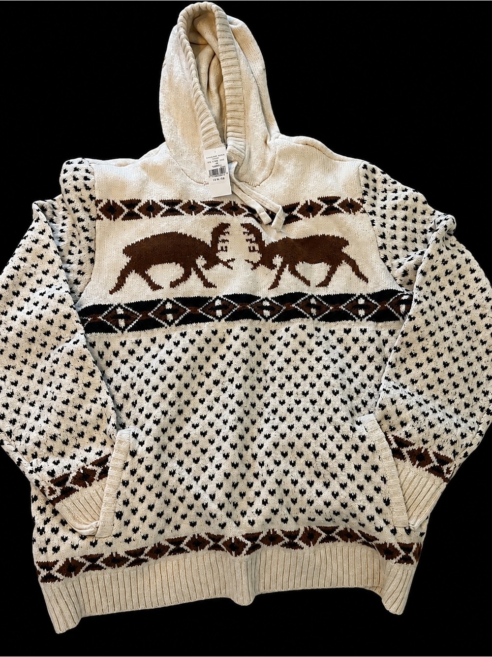 American Eagle Outfitters Cream&Brown Super Soft  Reindeer Hooded Knit Sweater